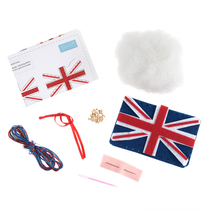 Trimits Felt Decoration Kit Union Jack, 2x6x13cm, Includes Pre-Cut Felt, Stuffing, Beads, Thread, and Instructions