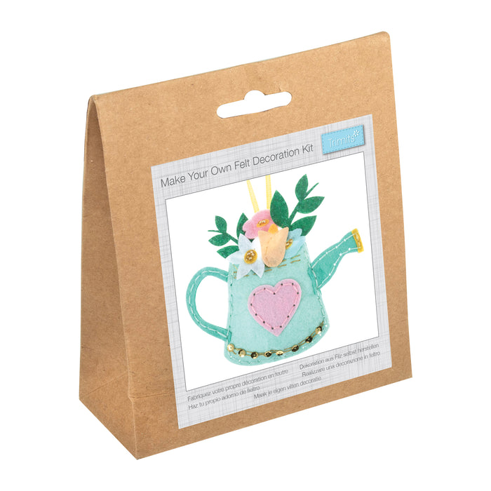 Trimits Felt Decoration Kit Watering Can, 2x6x13cm, Includes Pre-Cut Felt, Stuffing, Beads, Thread, and Instructions