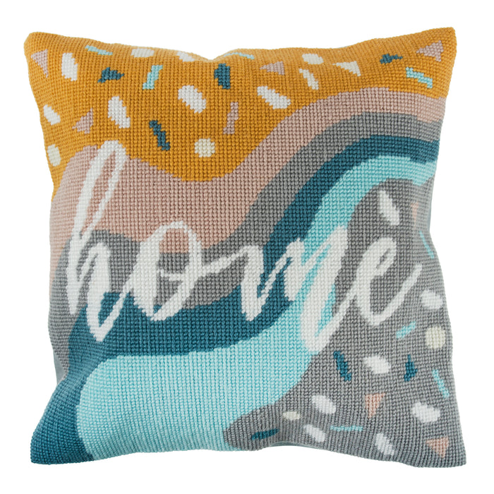 Trimits Half Stitch Tapestry Kit Cushion: Home, 40x40cm, Includes Pre-Printed Canvas, Acrylic Yarns, Needle, Cushion Back, Instructions...