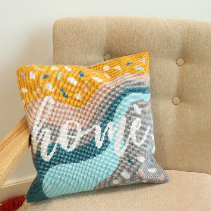 Trimits Half Stitch Tapestry Kit Cushion: Home, 40x40cm, Includes Pre-Printed Canvas, Acrylic Yarns, Needle, Cushion Back, Instructions...