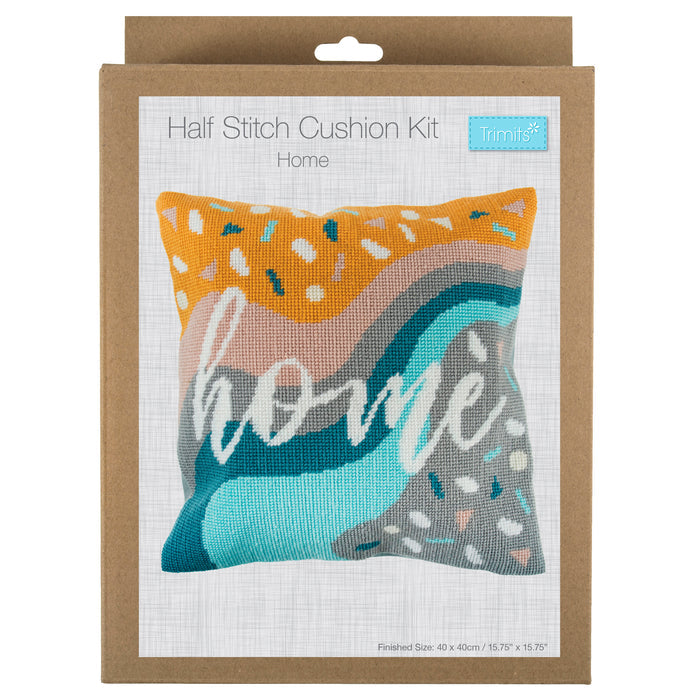 Trimits Half Stitch Tapestry Kit Cushion: Home, 40x40cm, Includes Pre-Printed Canvas, Acrylic Yarns, Needle, Cushion Back, Instructions...
