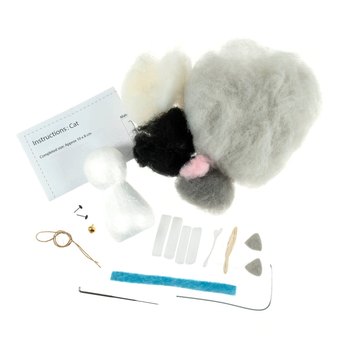 Trimits Needle Felting Kit Cat, 9x11.5cm, Includes Wool, Needle, Polystyrene Shapes, Instructions