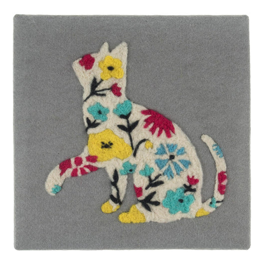 Trimits Needle Felting Kit with Frame Cat, 20.3x20.3cm, Includes Wooden Frame, Felting Tool, Wool, Instructions in EN, FR, GER