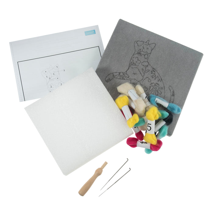 Trimits Needle Felting Kit with Frame Cat, 20.3x20.3cm, Includes Wooden Frame, Felting Tool, Wool, Instructions in EN, FR, GER