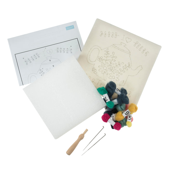Trimits Needle Felting Kit with Frame Tea, 20.3x20.3cm, Includes Wooden Frame, Felting Tool, Wool, Instructions in EN, FR, GER