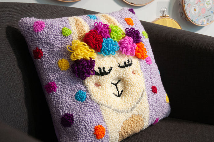 Trimits Punch Needle Kit Cushion: Festival Llama, 36x36cm, Includes Punch Needle Tool, Yarn, Fabric, Cushion Back, Instructions in Engl...