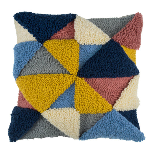 Trimits Punch Needle Kit Cushion: Geo, 36x36cm, Includes Punch Needle Tool, Yarn, Fabric, Cushion Back, Instructions in English, French...