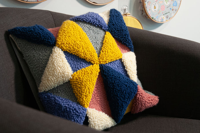Trimits Punch Needle Kit Cushion: Geo, 36x36cm, Includes Punch Needle Tool, Yarn, Fabric, Cushion Back, Instructions in English, French...