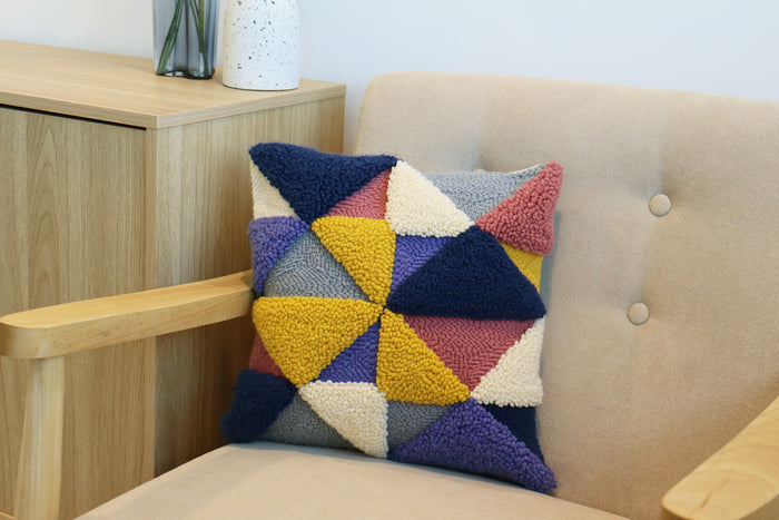 Trimits Punch Needle Kit Cushion: Geo, 36x36cm, Includes Punch Needle Tool, Yarn, Fabric, Cushion Back, Instructions in English, French...