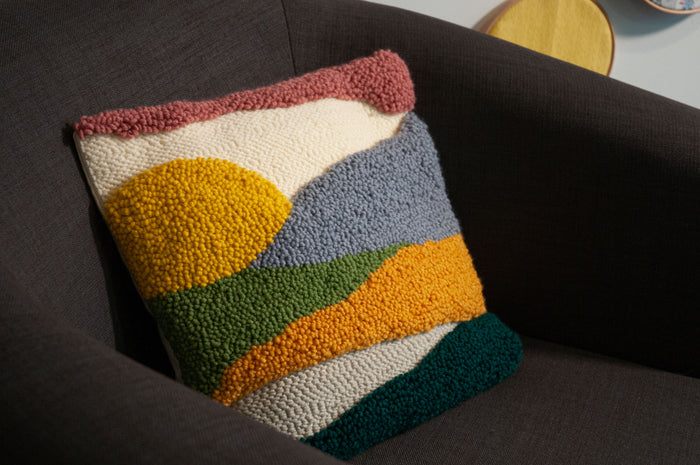 Trimits Punch Needle Kit Cushion: Sunset, 36x36cm, Includes Punch Needle Tool, Yarn, Fabric, Cushion Back, Instructions in English, Fre...