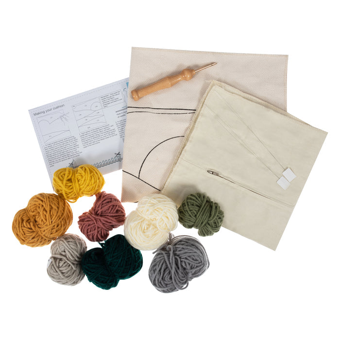 Trimits Punch Needle Kit Cushion: Sunset, 36x36cm, Includes Punch Needle Tool, Yarn, Fabric, Cushion Back, Instructions in English, Fre...