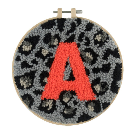 Trimits Punch Needle Kit Yarn and Hoop: Animal Print Monogram, 20.3cm Diameter, Includes Yarn, Hoop, Fabric, Punch Needle, Instructions...
