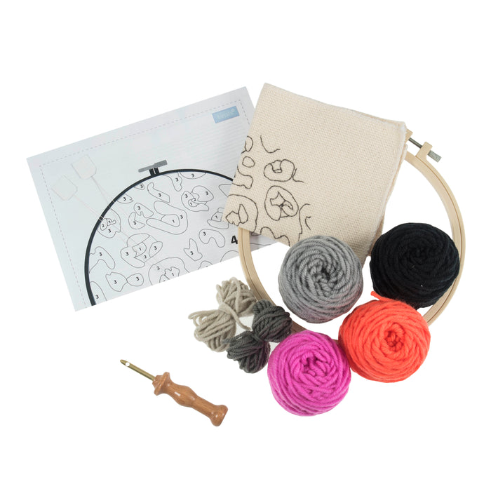 Trimits Punch Needle Kit Yarn and Hoop: Animal Print Monogram, 20.3cm Diameter, Includes Yarn, Hoop, Fabric, Punch Needle, Instructions...