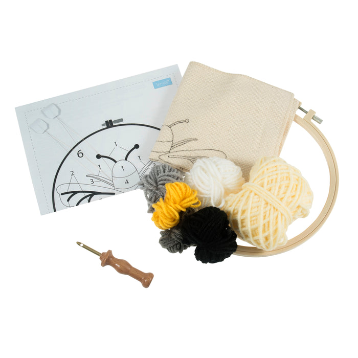 Trimits Punch Needle Kit Yarn and Hoop: Bee, 20.3cm Diameter, Includes Yarn, Hoop, Fabric, Punch Needle, Instructions in EN, FR, GER