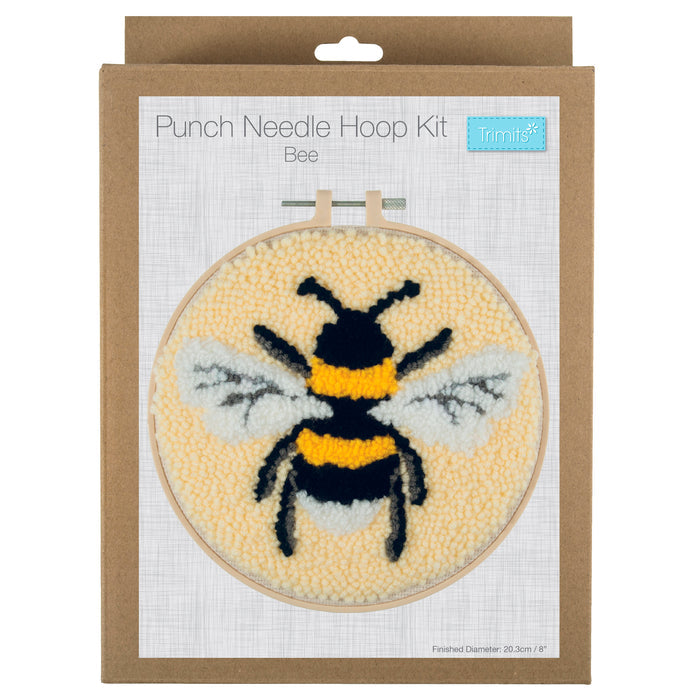 Trimits Punch Needle Kit Yarn and Hoop: Bee, 20.3cm Diameter, Includes Yarn, Hoop, Fabric, Punch Needle, Instructions in EN, FR, GER
