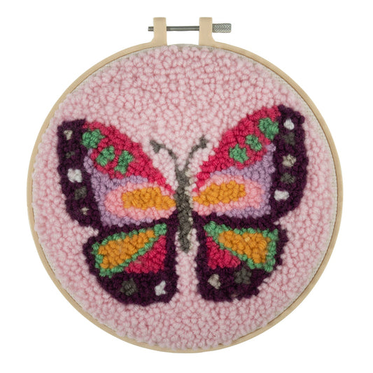 Trimits Punch Needle Kit Yarn and Hoop: Butterfly, 20.3cm Diameter, Includes Yarn, Hoop, Fabric, Punch Needle, Instructions in EN, FR, GER