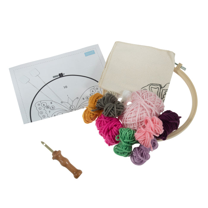 Trimits Punch Needle Kit Yarn and Hoop: Butterfly, 20.3cm Diameter, Includes Yarn, Hoop, Fabric, Punch Needle, Instructions in EN, FR, GER