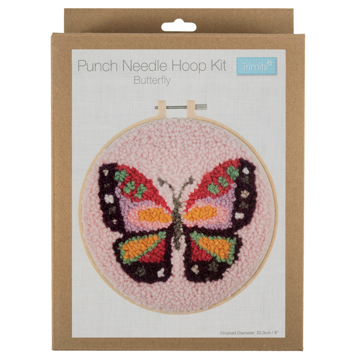 Trimits Punch Needle Kit Yarn and Hoop: Butterfly, 20.3cm Diameter, Includes Yarn, Hoop, Fabric, Punch Needle, Instructions in EN, FR, GER