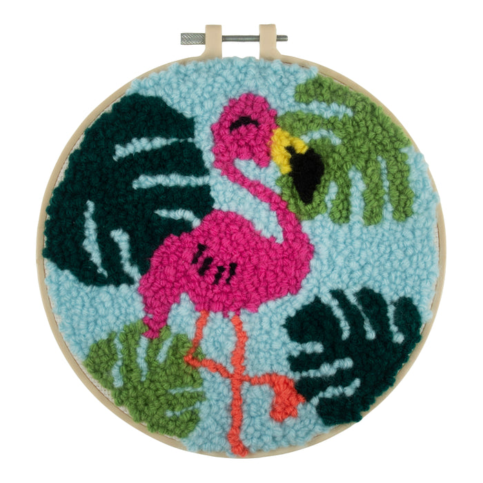 Trimits Punch Needle Kit Yarn and Hoop: Flamingo, 20.3cm Diameter, Includes Yarn, Hoop, Fabric, Punch Needle, Instructions in EN, FR, GER
