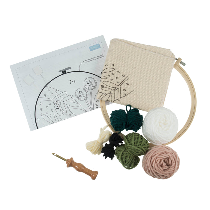Trimits Punch Needle Kit Yarn and Hoop: Foliage Floral, 20.3cm Diameter, Includes Yarn, Hoop, Fabric, Punch Needle, Instructions in EN,...