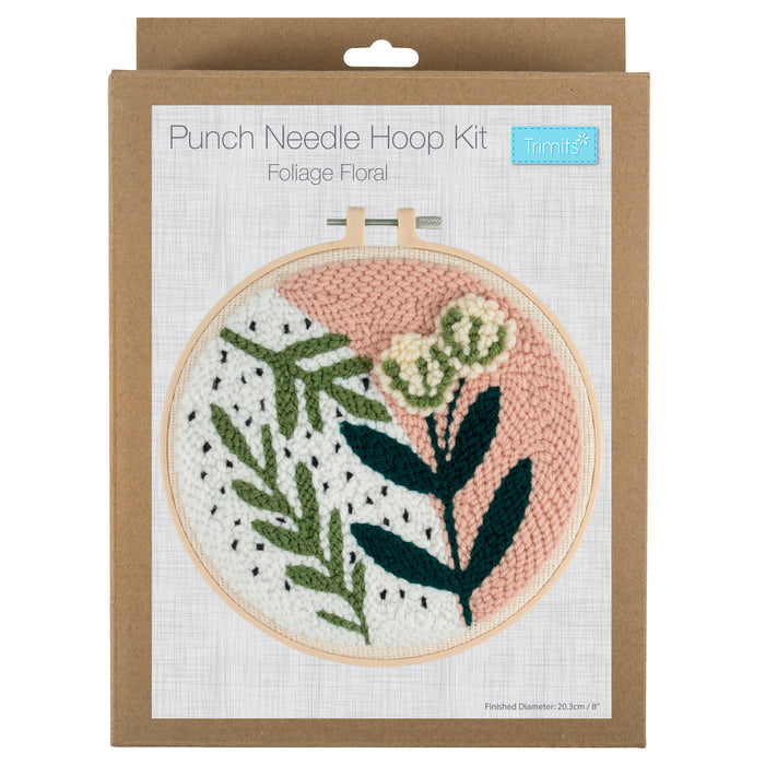 Trimits Punch Needle Kit Yarn and Hoop: Foliage Floral, 20.3cm Diameter, Includes Yarn, Hoop, Fabric, Punch Needle, Instructions in EN,...