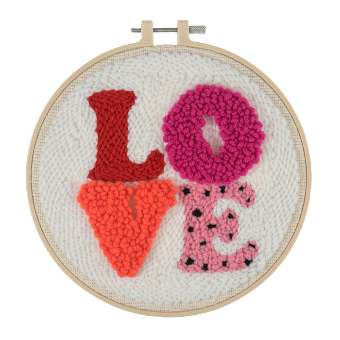 Trimits Punch Needle Kit Yarn and Hoop: Love, 20.3cm Diameter, Includes Yarn, Hoop, Fabric, Punch Needle, Instructions in EN, FR, GER
