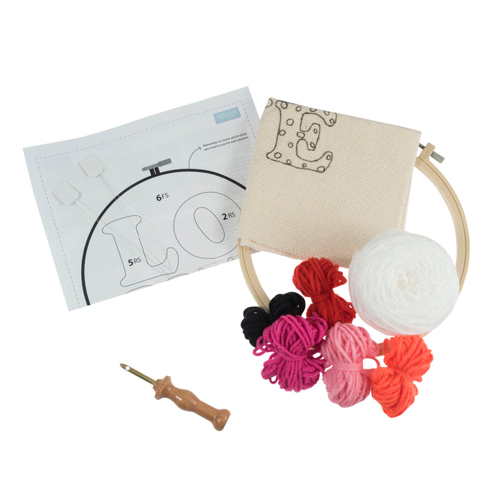 Trimits Punch Needle Kit Yarn and Hoop: Love, 20.3cm Diameter, Includes Yarn, Hoop, Fabric, Punch Needle, Instructions in EN, FR, GER