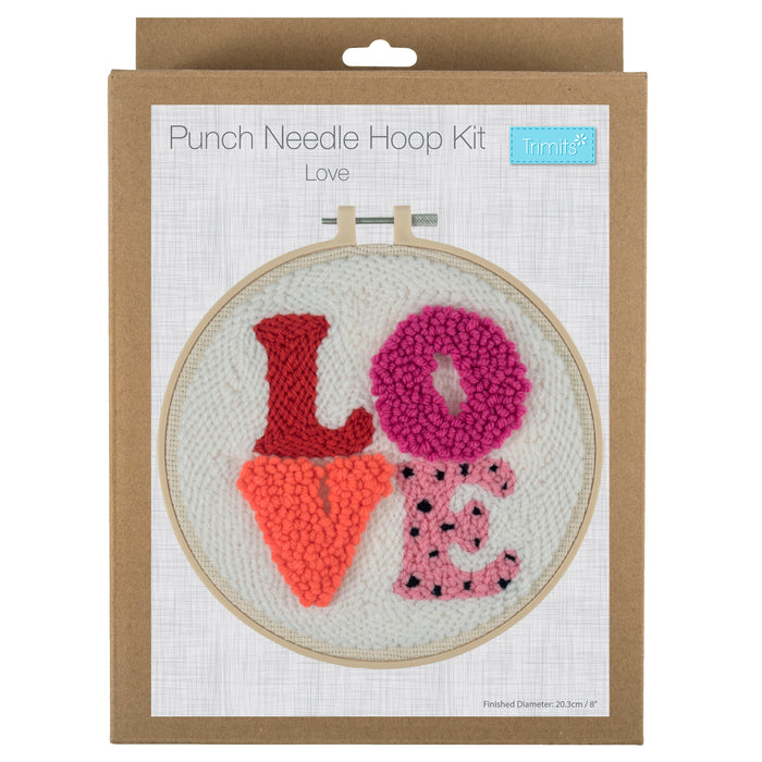 Trimits Punch Needle Kit Yarn and Hoop: Love, 20.3cm Diameter, Includes Yarn, Hoop, Fabric, Punch Needle, Instructions in EN, FR, GER