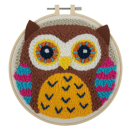 Trimits Punch Needle Kit Yarn and Hoop: Owl, 20.3cm Diameter, Includes Yarn, Hoop, Fabric, Punch Needle, Instructions in EN, FR, GER