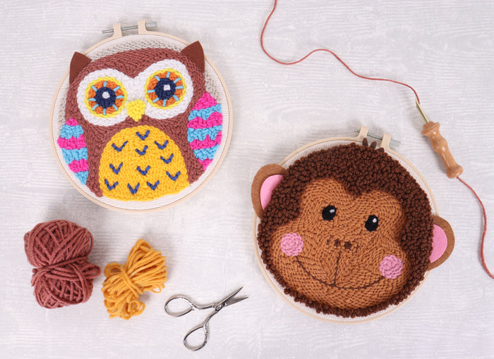 Trimits Punch Needle Kit Yarn and Hoop: Owl, 20.3cm Diameter, Includes Yarn, Hoop, Fabric, Punch Needle, Instructions in EN, FR, GER