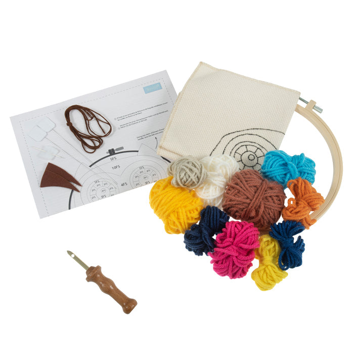 Trimits Punch Needle Kit Yarn and Hoop: Owl, 20.3cm Diameter, Includes Yarn, Hoop, Fabric, Punch Needle, Instructions in EN, FR, GER
