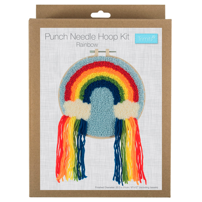 Trimits Punch Needle Kit Yarn and Hoop: Rainbow, 20.3cm Diameter, Includes Yarn, Hoop, Fabric, Punch Needle, Instructions in EN, FR, GER