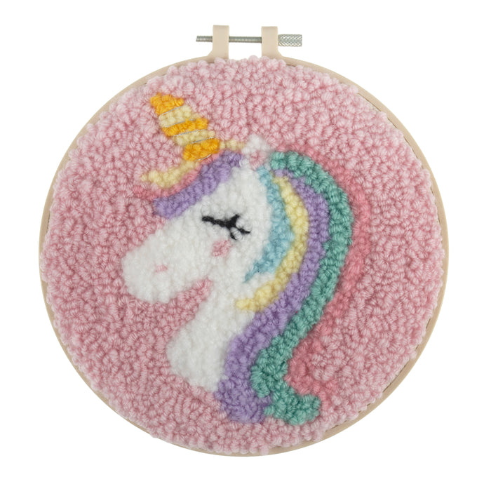 Trimits Punch Needle Kit Yarn and Hoop: Unicorn, 20.3cm Diameter, Includes Yarn, Hoop, Fabric, Punch Needle, Instructions in EN, FR, GER