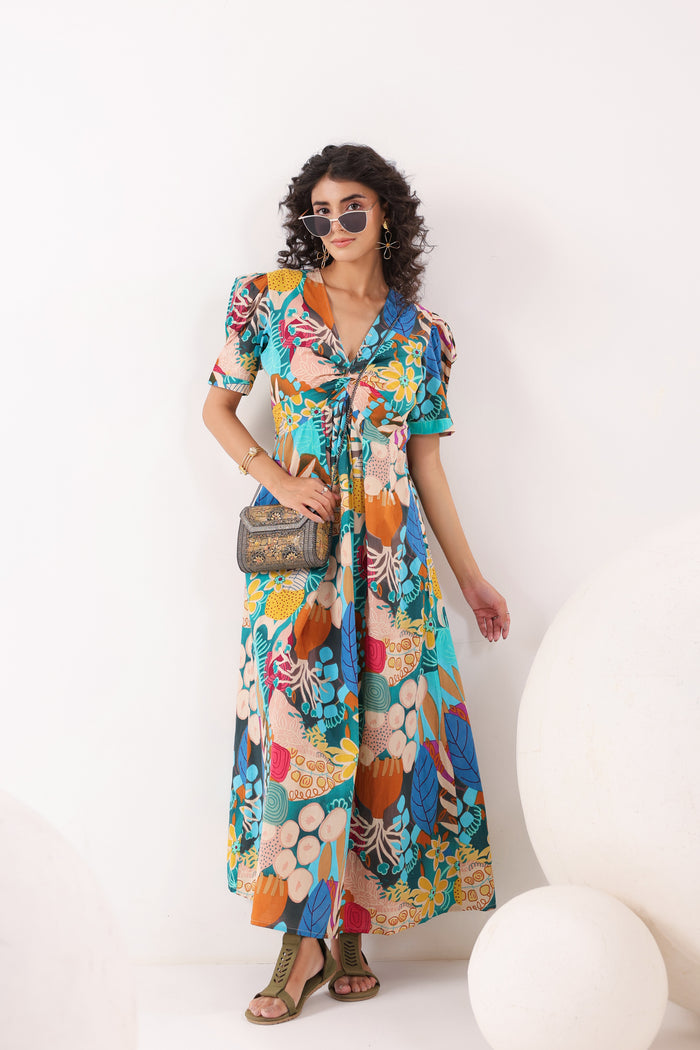 Tropical Mosaic Cotton Sundress
