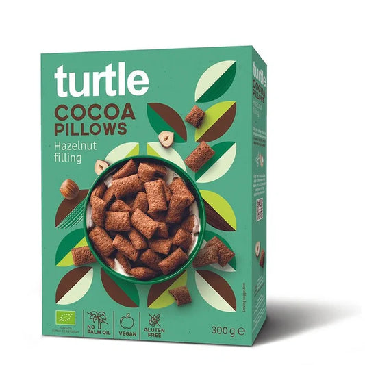 Turtle Organic Cocoa Pillows with Hazelnut Filling 300g