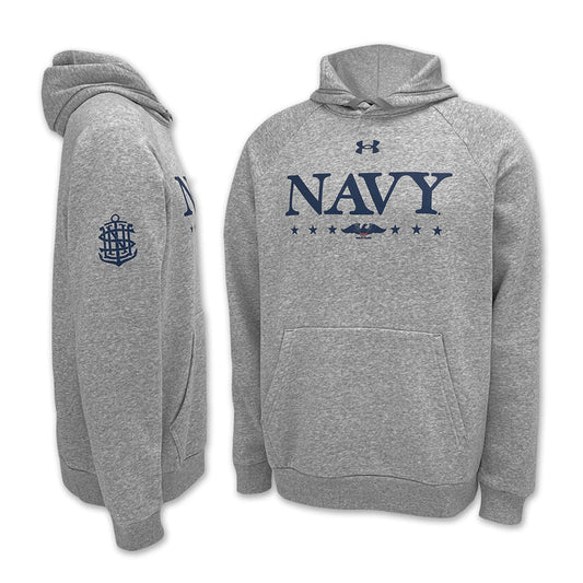 Under Armour Navy Eagle Rival Fleece Hood (Grey)