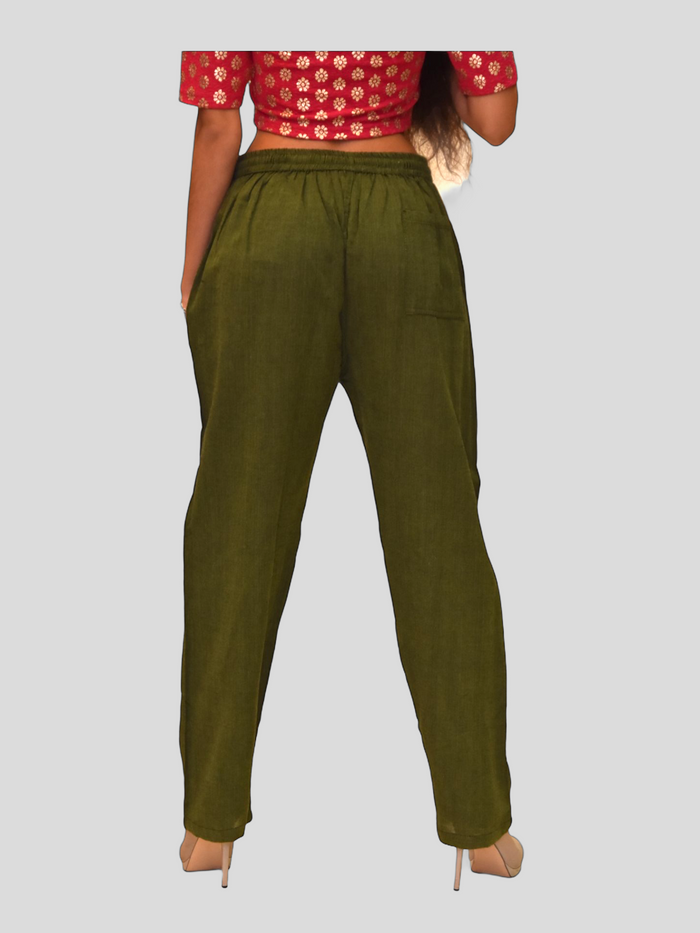 Unisex Cotton Army Green Straight  pants