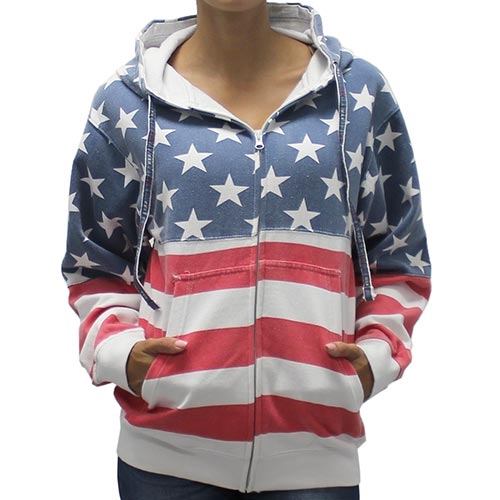 Womens Patriotic Stars Hoodie- Full Zip - The Flag Shirt