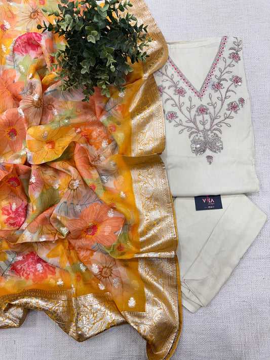 V neck muslin salwar material