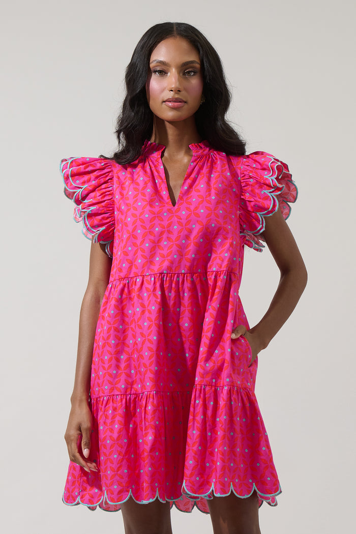 Vaila Floral Tess Shift Scallop Mini Dress