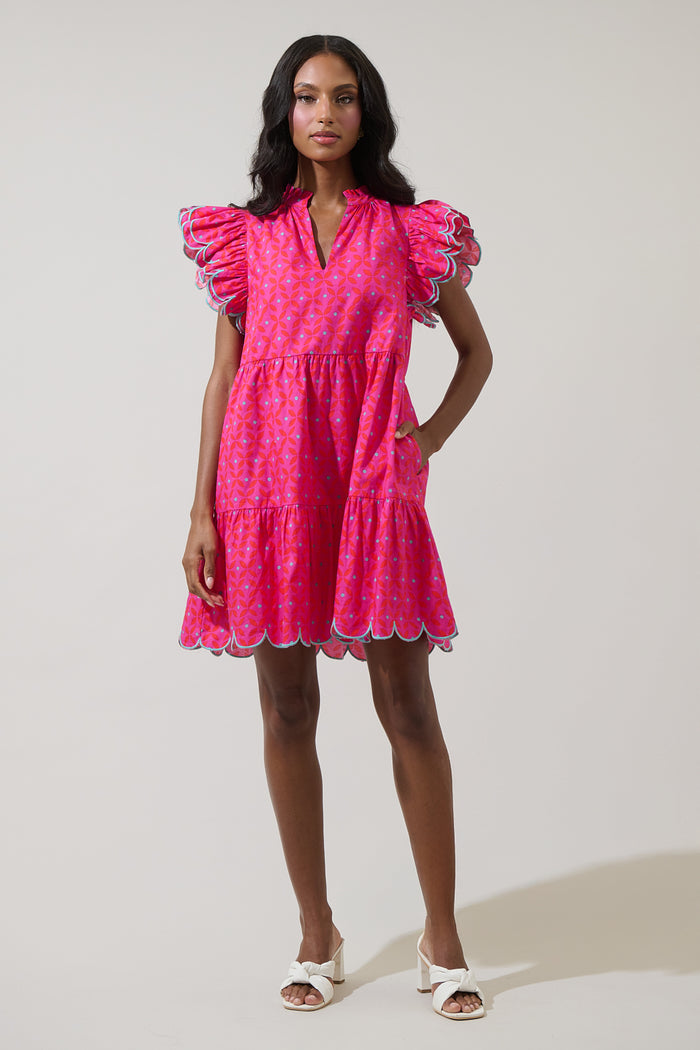 Vaila Floral Tess Shift Scallop Mini Dress