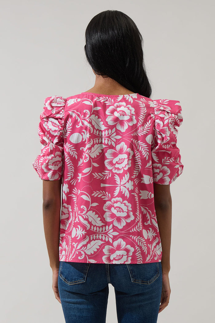 Valen Floral Chancellor Ruched Sleeve Blouse
