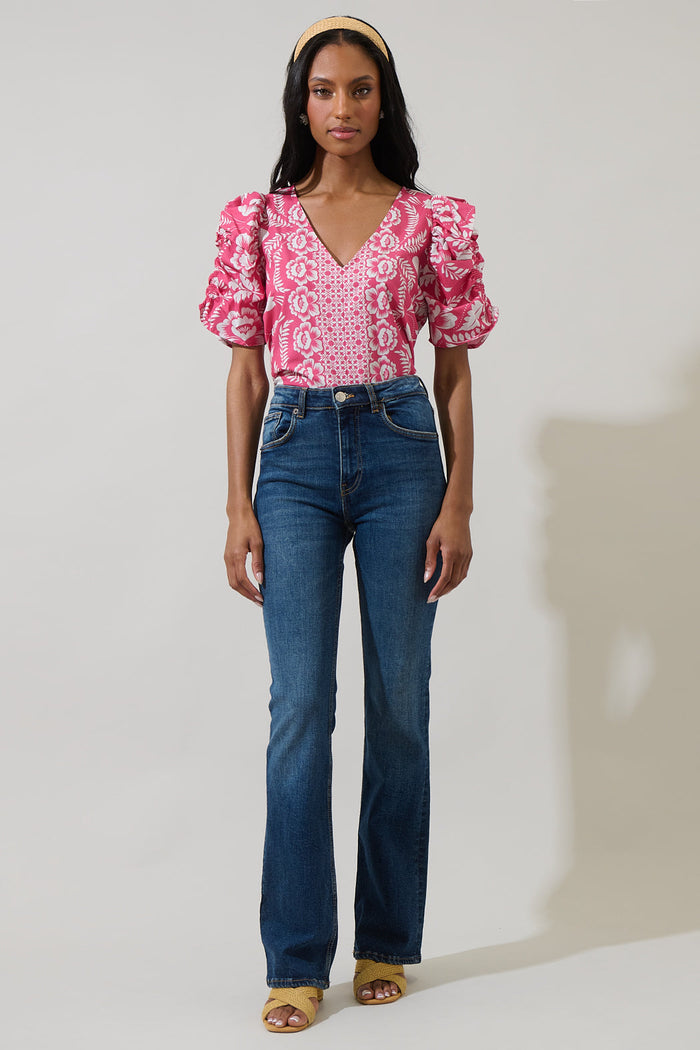 Valen Floral Chancellor Ruched Sleeve Blouse