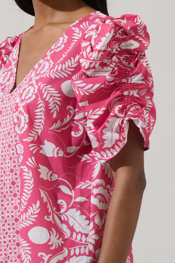 Valen Floral Chancellor Ruched Sleeve Blouse