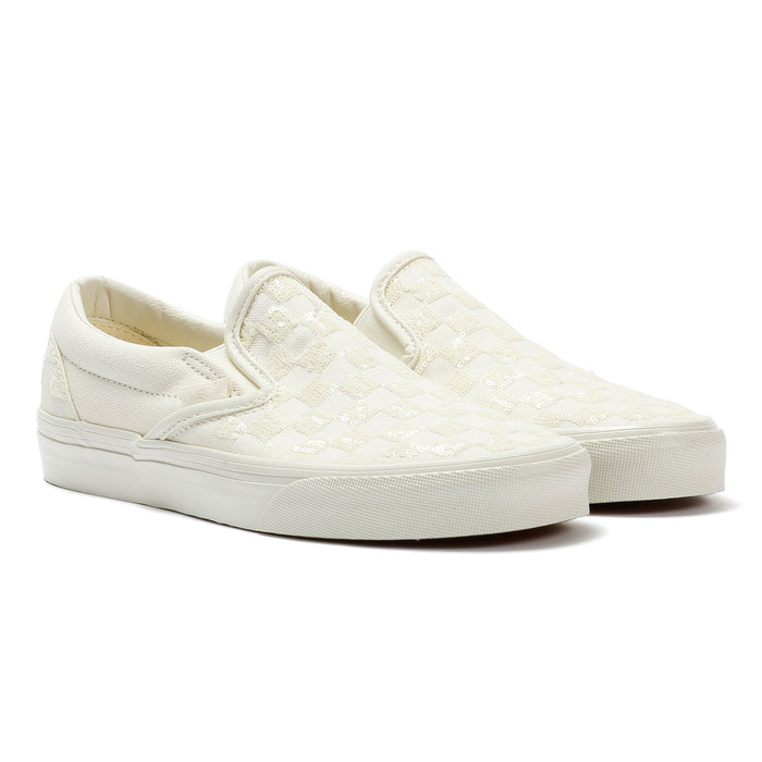 Vans Classic Slip-On  Women's Canvas White Beaded Checkerboard Trainers