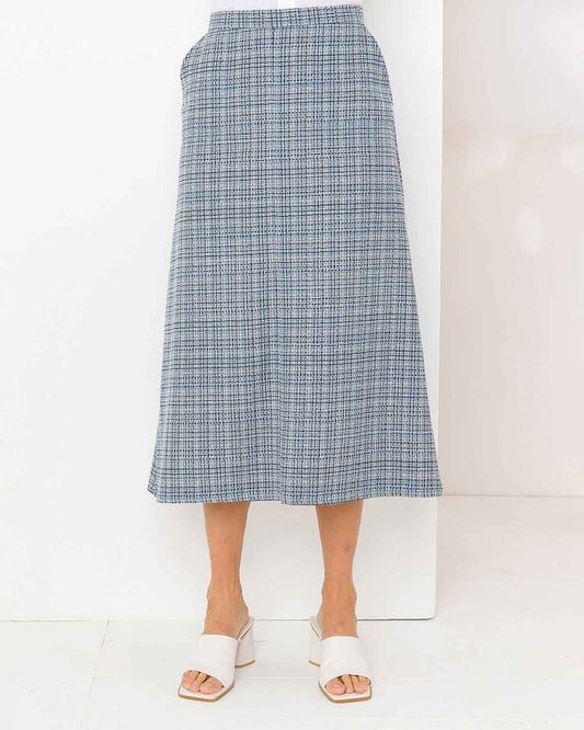 Warkworth Cotton Mix Checked A Line Pull On Skirt - Image 1 - The Classic Boutique
