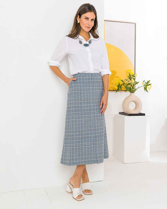 Warkworth Cotton Mix Checked A Line Pull On Skirt - Image 2 - The Classic Boutique