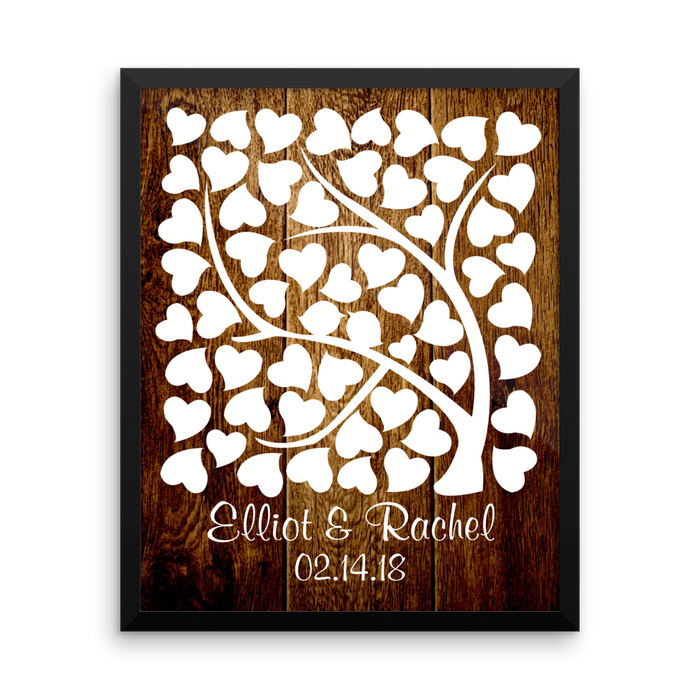 Wedding Tree Guest Book Alternative Poster, Print, Framed or Canvas - Heart Tree Dark Wood Background- 50 Signatures wedding guest book alternative - INKtropolis