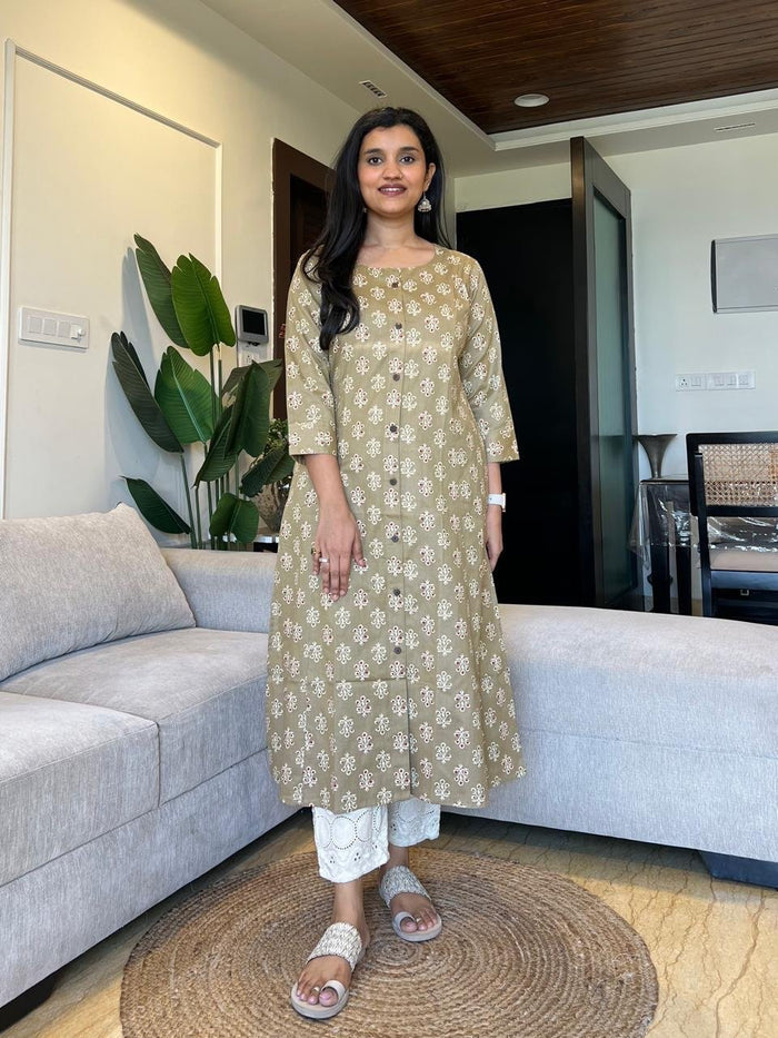 Weekend A-line Cotton Flex Kurta- Beige