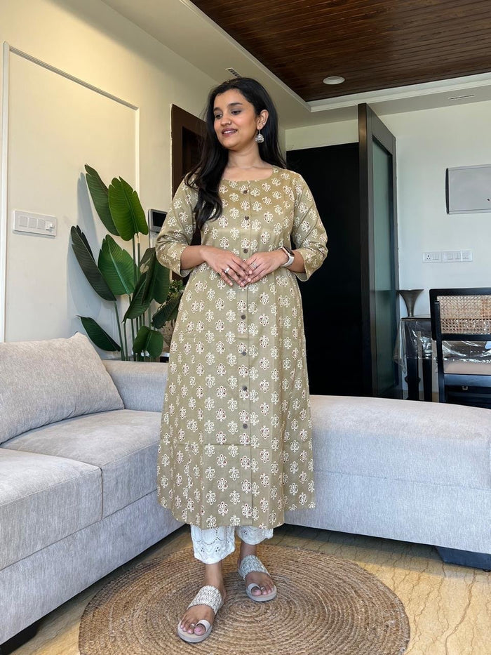 Weekend A-line Cotton Flex Kurta- Beige
